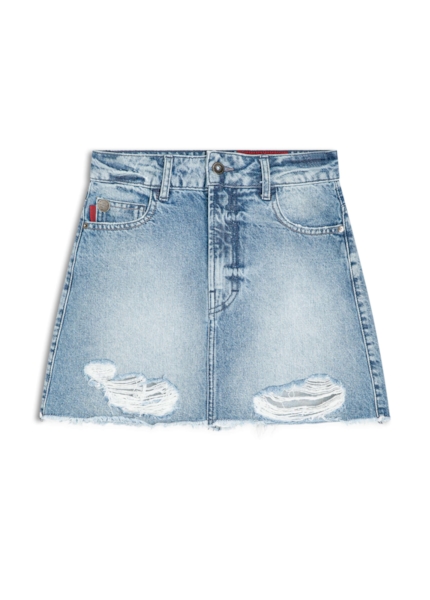 Saia Vintage Denim Emma Lav.Claro C/ Puidos