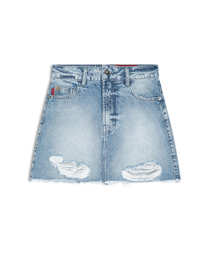 Saia Vintage Denim Emma Lav.Claro C/ Puidos