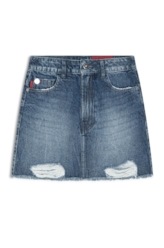 Saia Vintage Denim Emma Lav.Escuro C/ Puidos