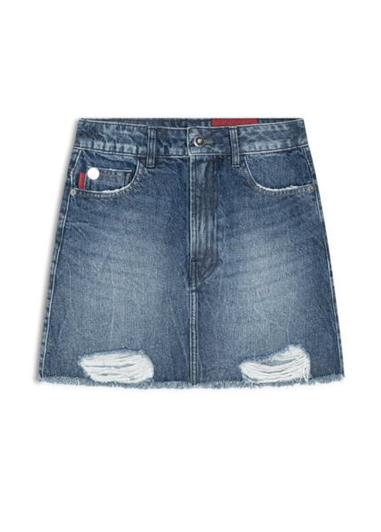 Saia Vintage Denim Emma Lav.Escuro C/ Puidos