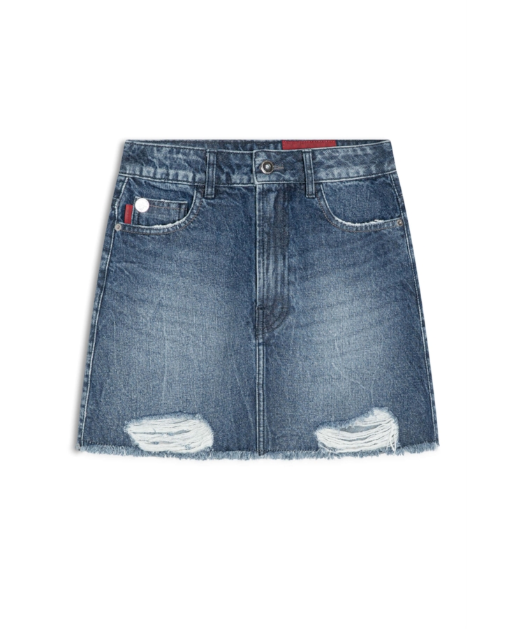 Saia Vintage Denim Emma Lav.Escuro C/ Puidos