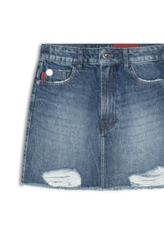 Saia Vintage Denim Emma Lav.Escuro C/ Puidos
