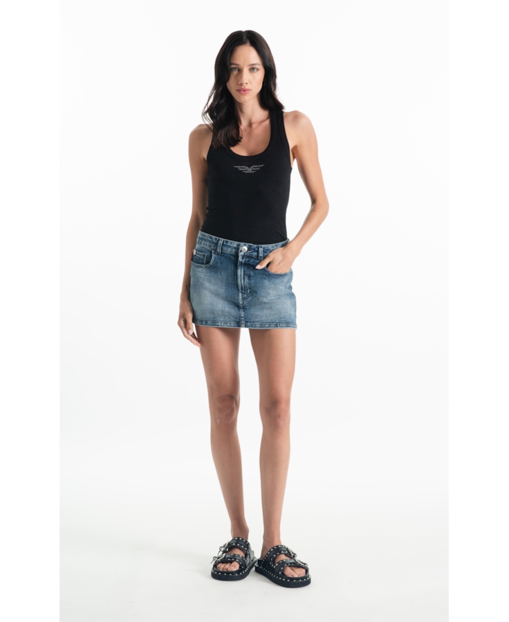 Saia Visco Indigo Elastic Mini  Lav.Medio Com Sky e Rede