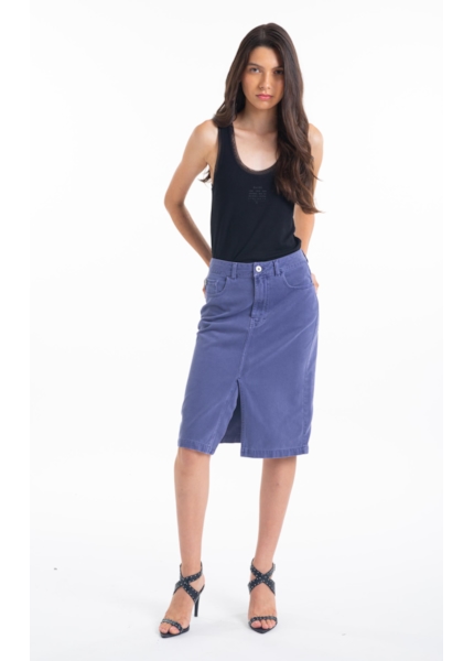 Saia White Denim Midi 5 Pockets Azul Jeans