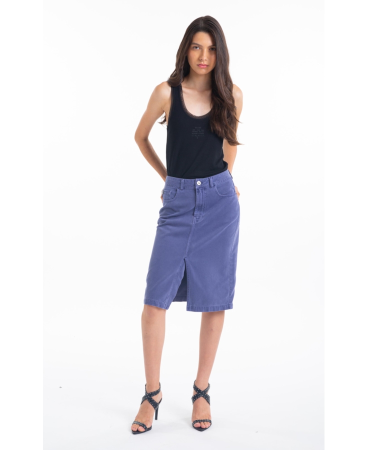 Saia White Denim Midi 5 Pockets Azul Jeans