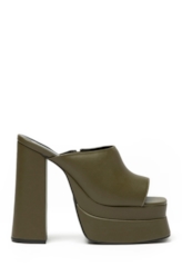 Sandalia Mule Ellus Salto Bloco Verde Militar