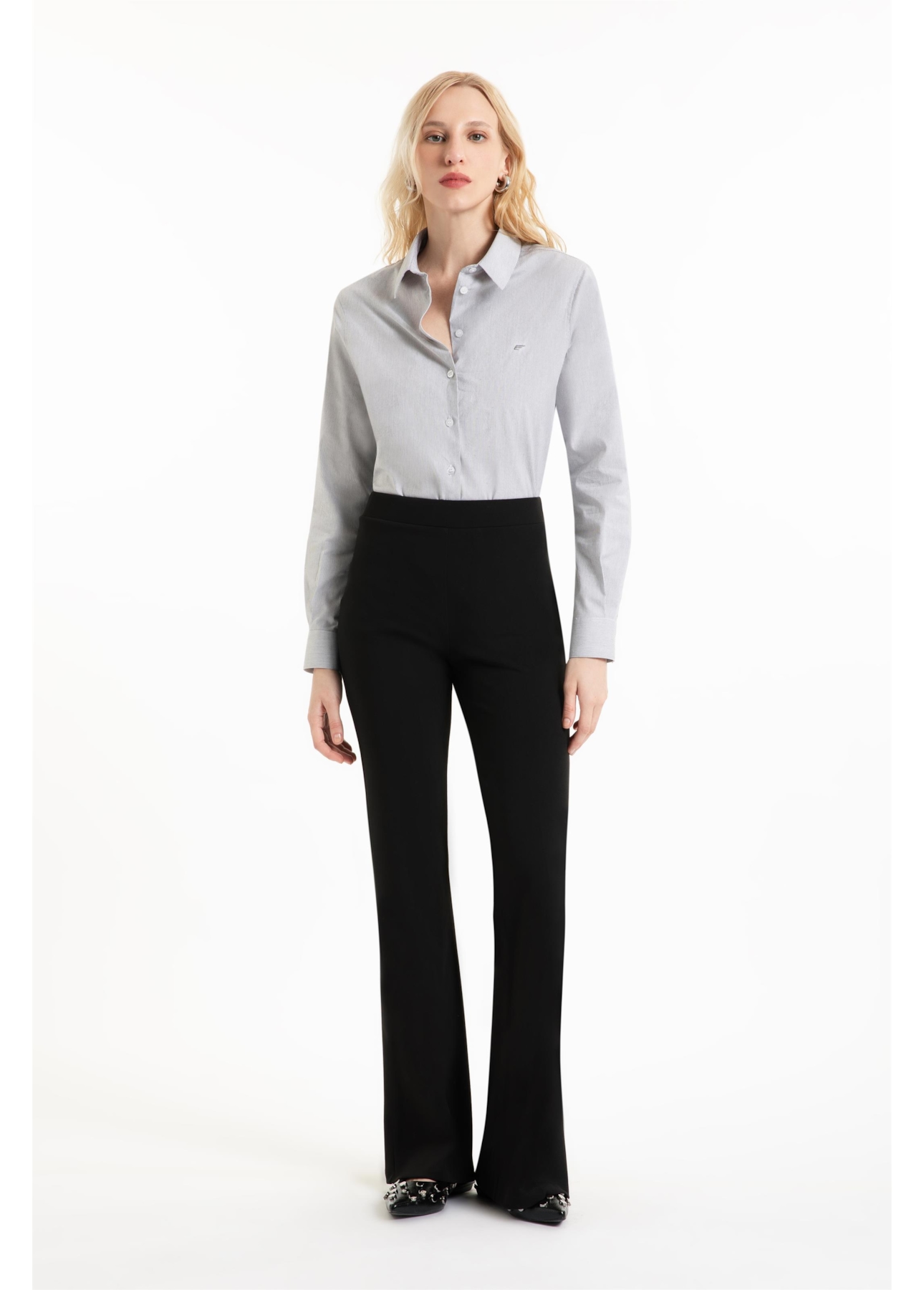 Scuba Crepe Long Flare Preto