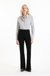 Scuba Crepe Long Flare Preto
