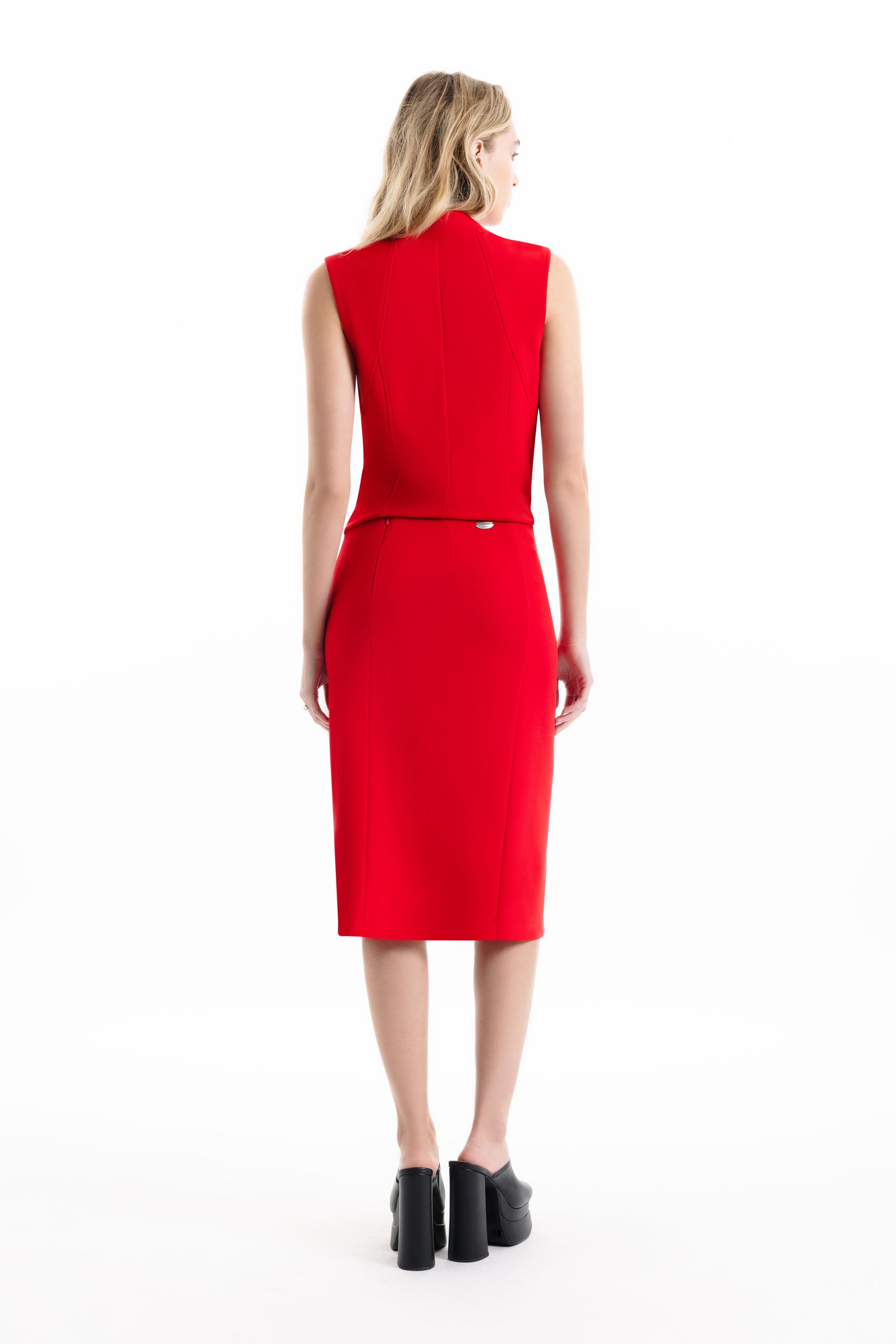 よ*** Scuba Crepe Transpass Midi Vermelho