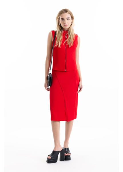 Scuba Crepe Transpass Midi Vermelho