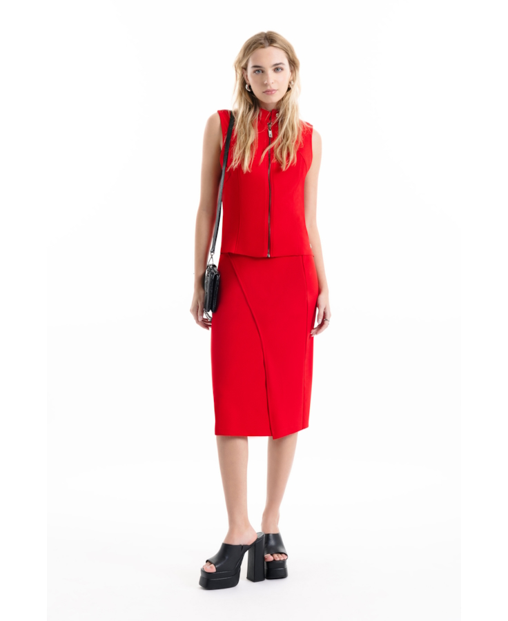 Scuba Crepe Transpass Midi Vermelho