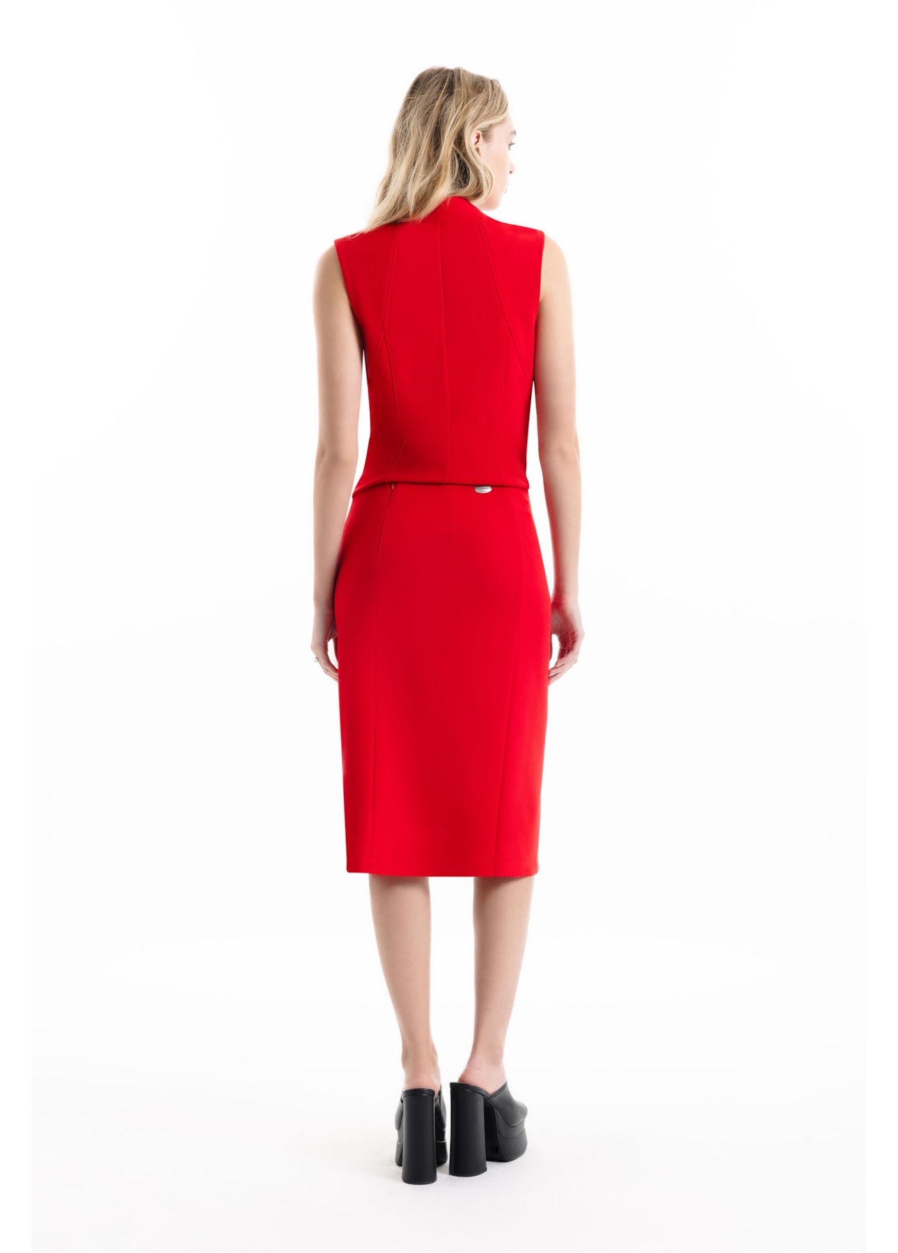 Scuba Crepe Transpass Midi Vermelho