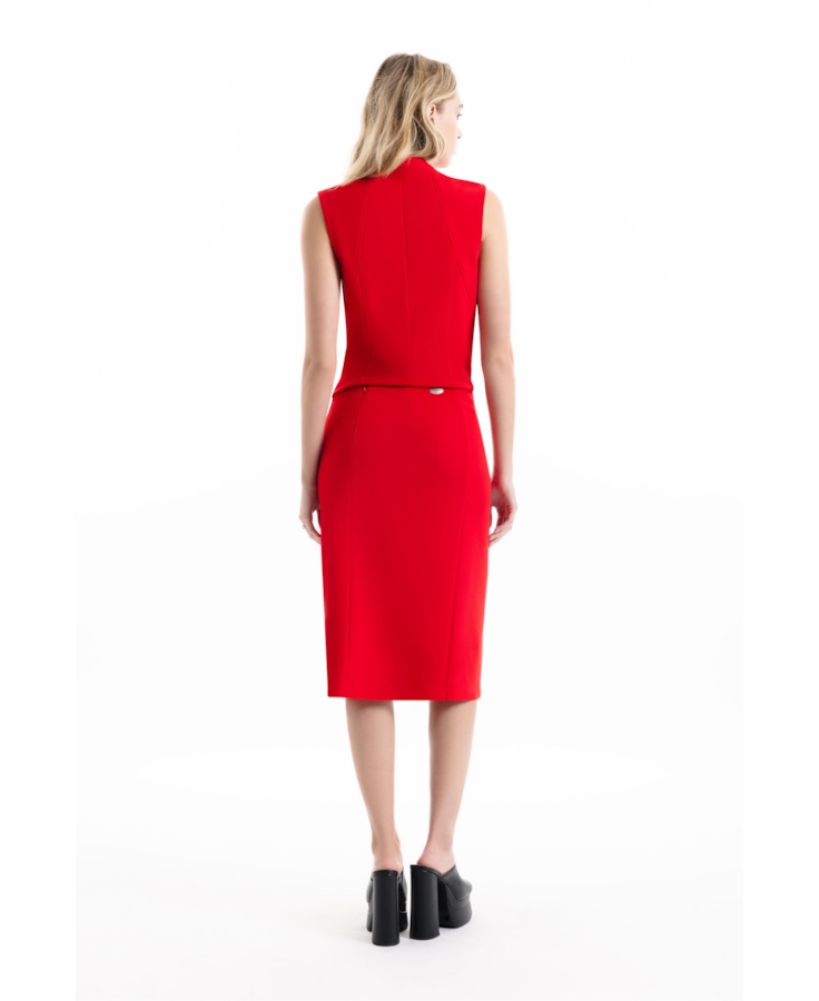 Scuba Crepe Transpass Midi Vermelho