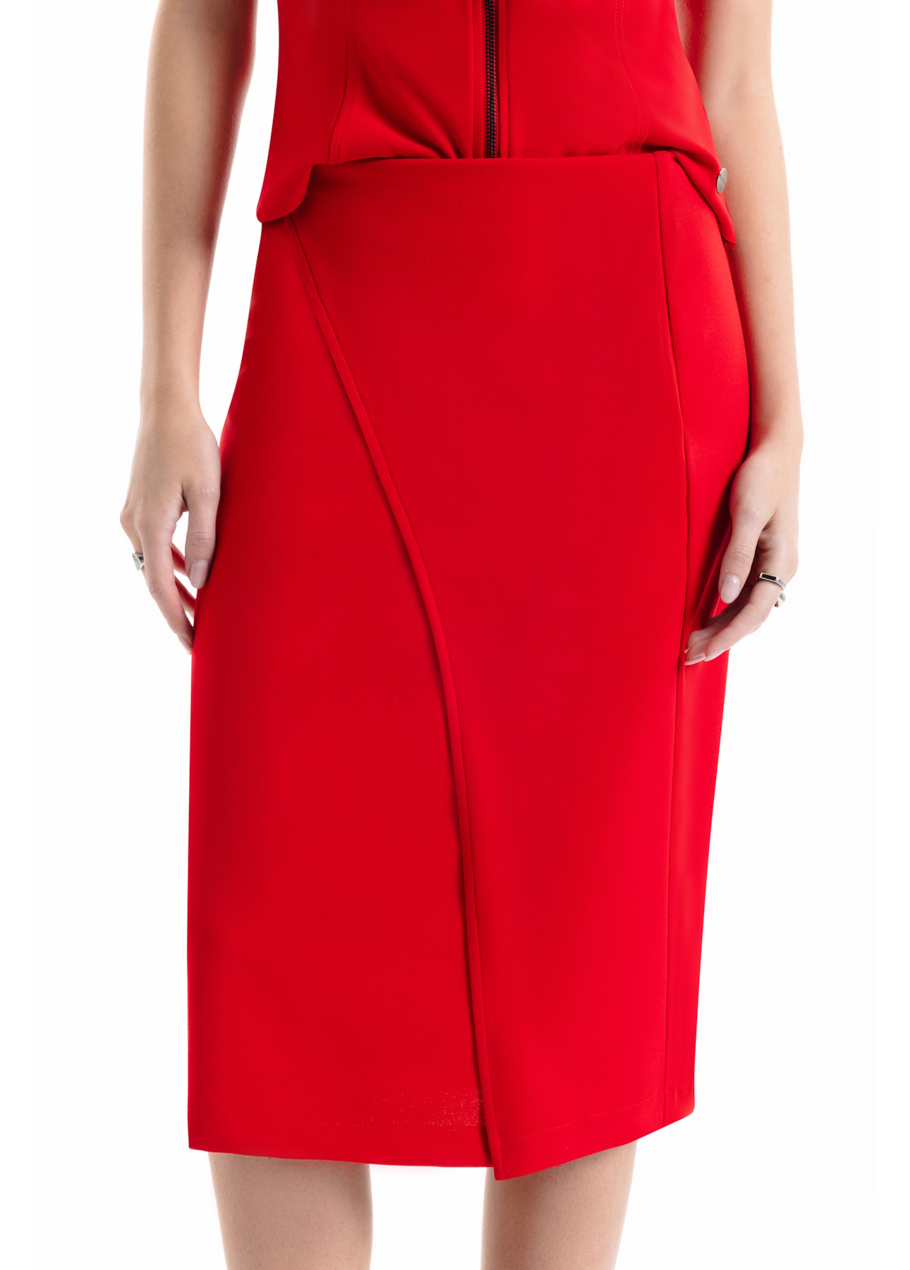 Scuba Crepe Transpass Midi Vermelho