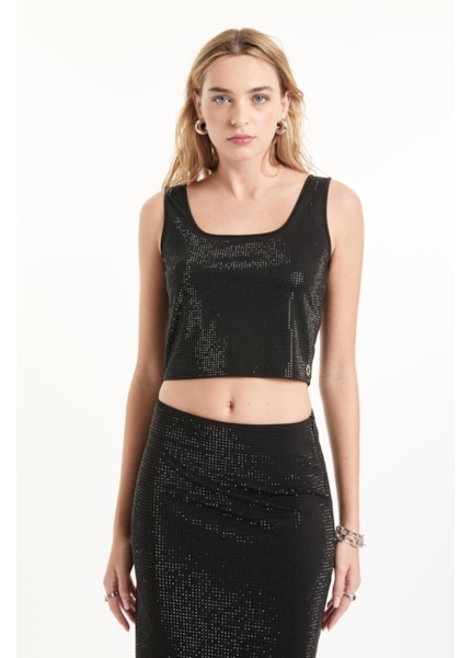 Shine Hotfix Top Cropped Preto