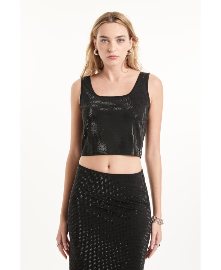 Shine Hotfix Top Cropped Preto