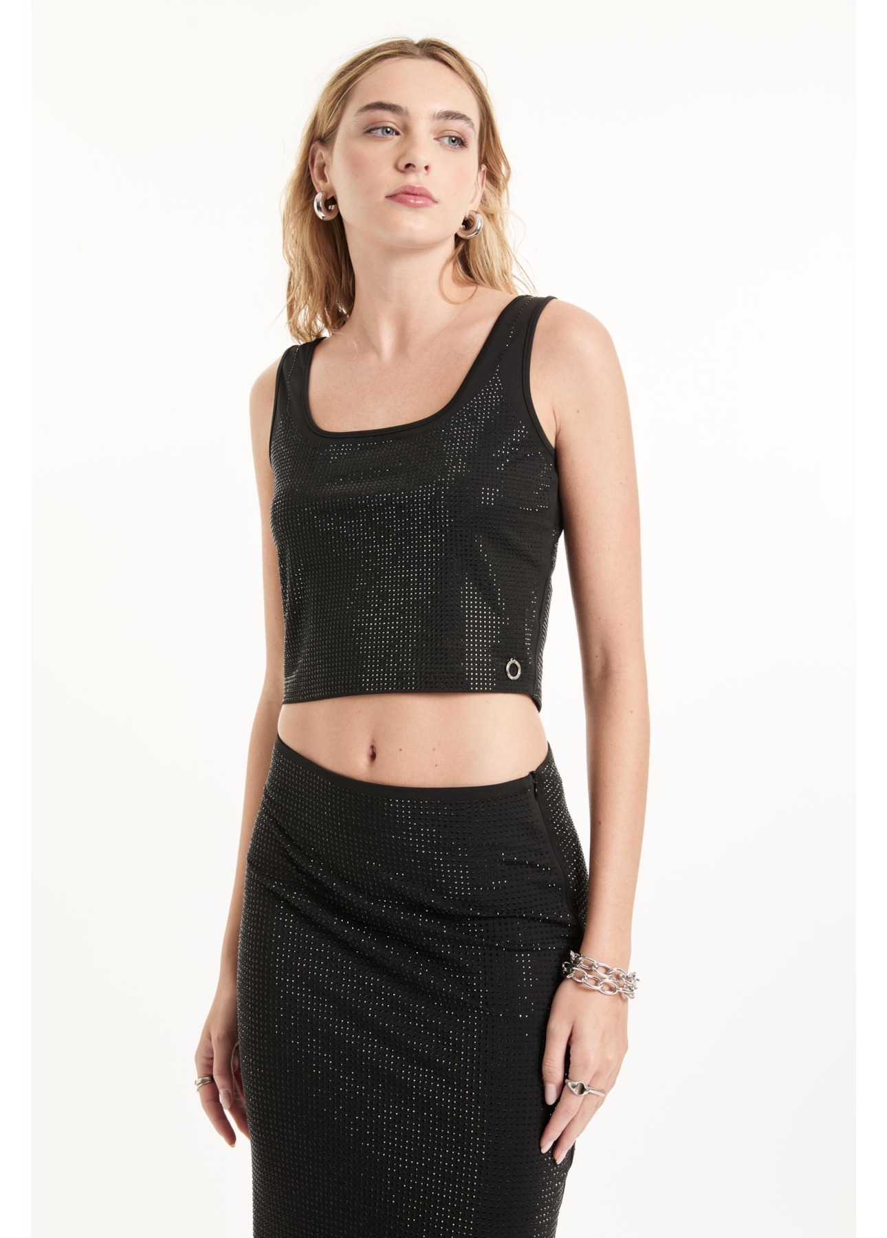 Shine Hotfix Top Cropped Preto