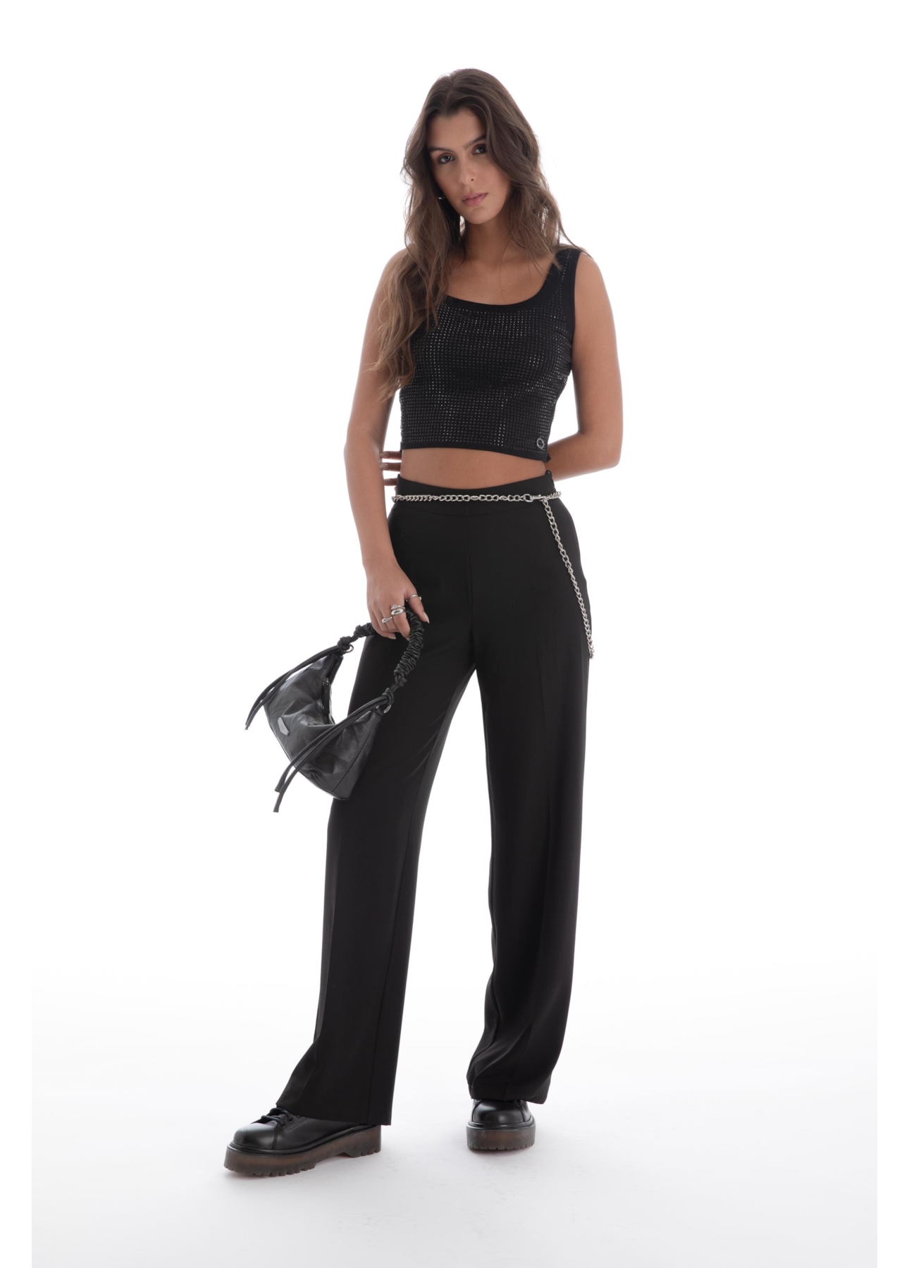 Shine Hotfix Top Cropped Preto