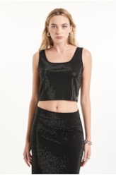 Shine Hotfix Top Cropped Preto
