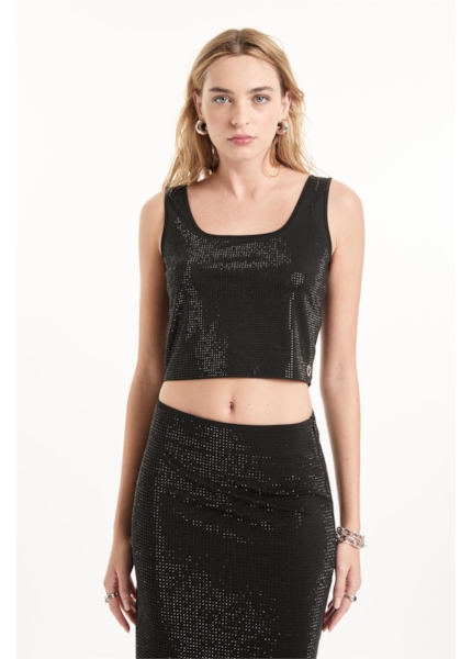 Shine Hotfix Top Cropped Preto