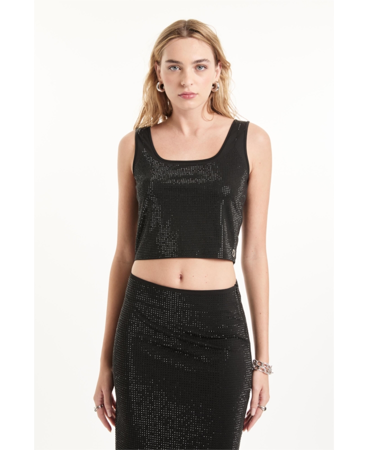 Shine Hotfix Top Cropped Preto