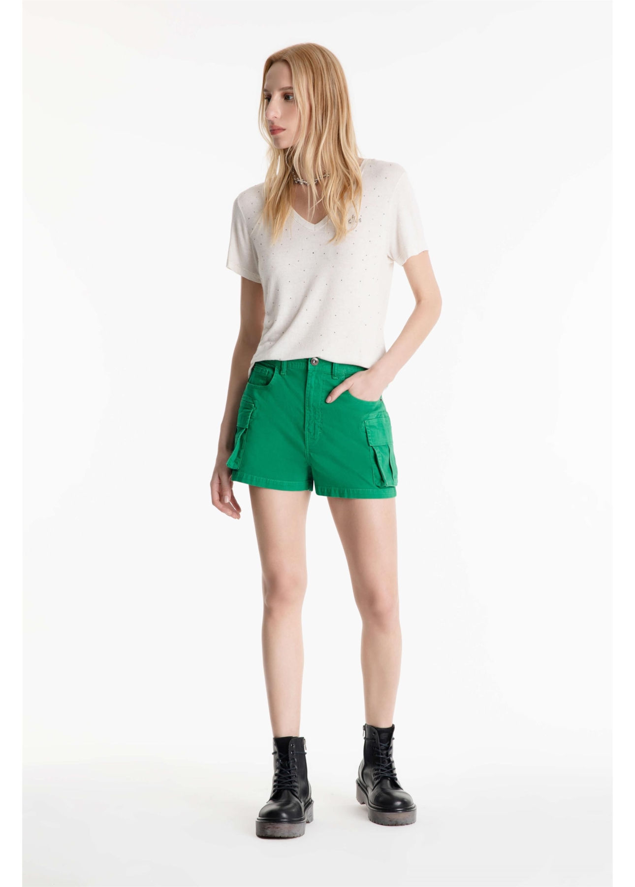 Short Color Twill Power Cargo High Green