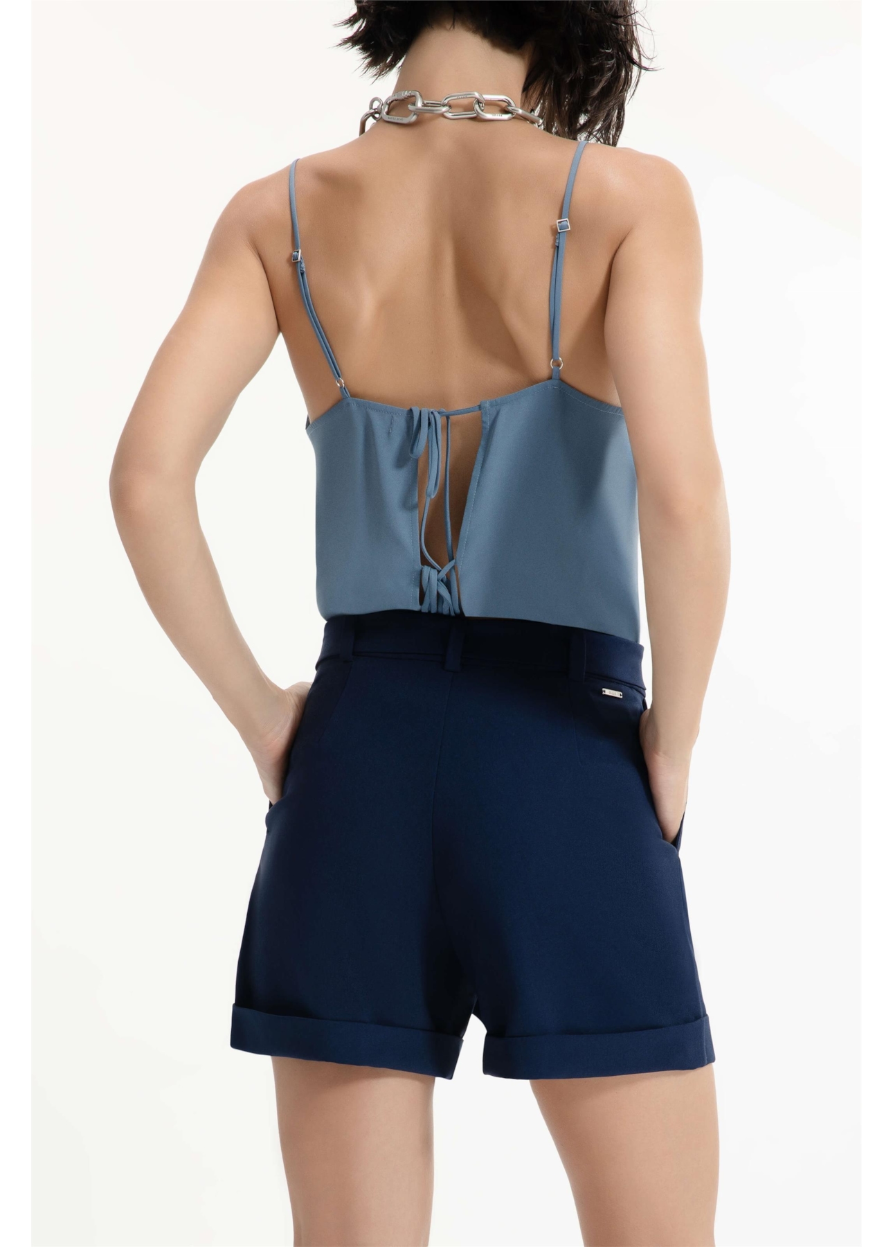 Short Crepe Way Bow Marinho