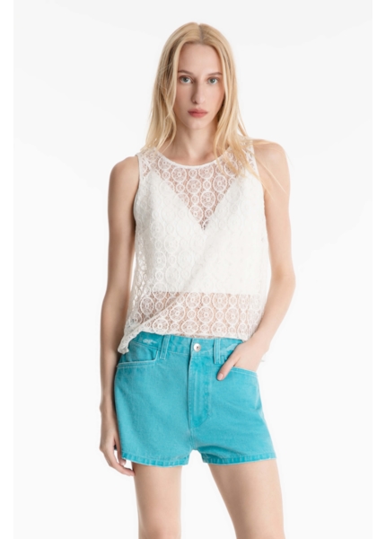 Short Destroyed Color Boyish Turquesa