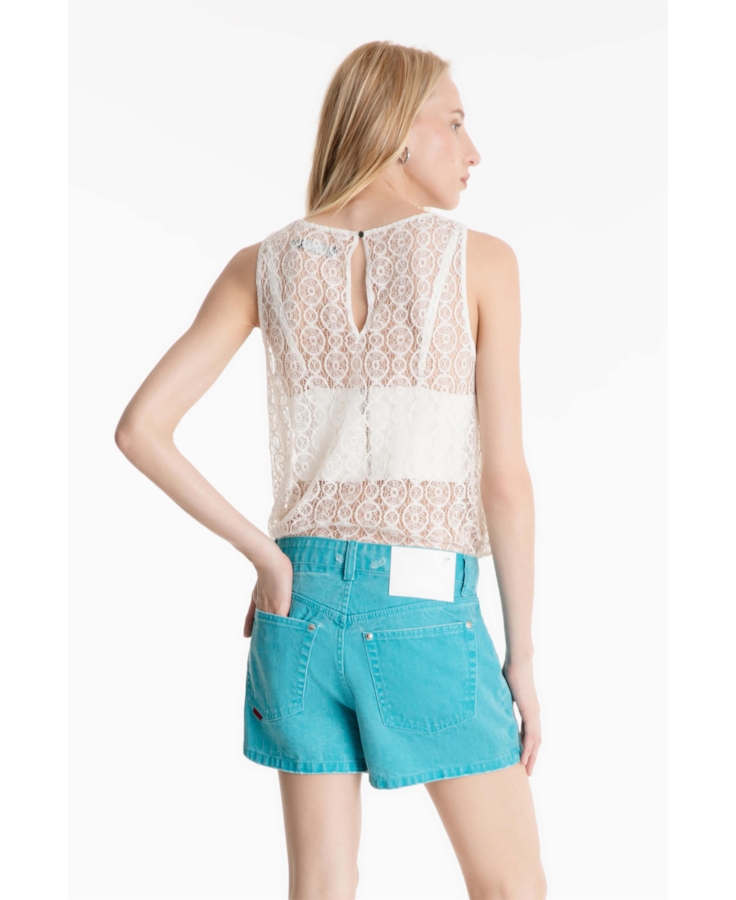 Short Destroyed Color Boyish Turquesa