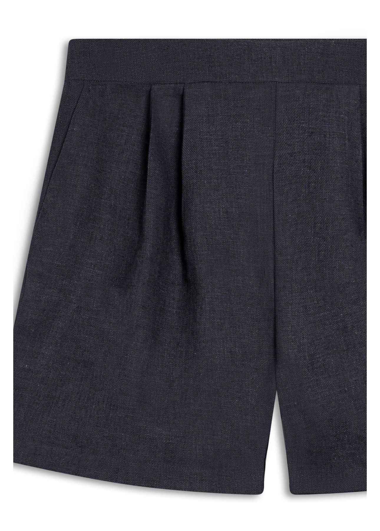Short Linen Blend Pleats Marinho