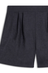 Short Linen Blend Pleats Marinho