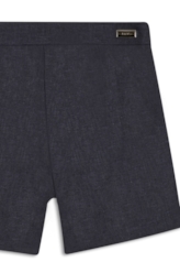 Short Linen Blend Pleats Marinho