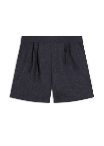 Short Linen Blend Pleats Marinho
