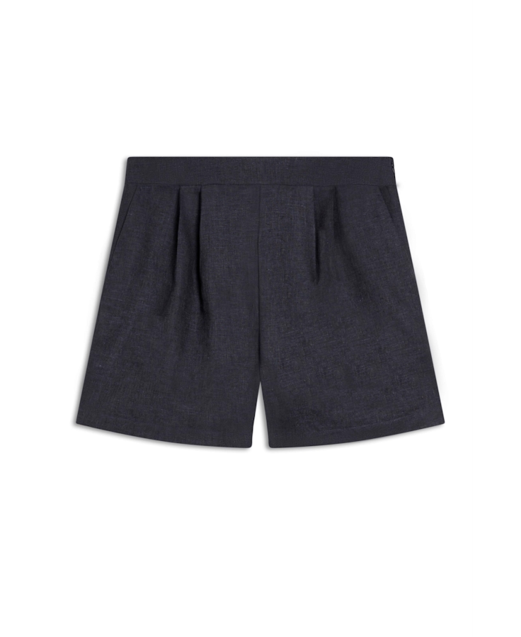 Short Linen Blend Pleats Marinho