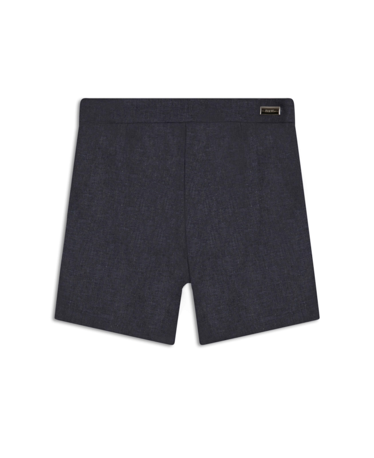 Short Linen Blend Pleats Marinho