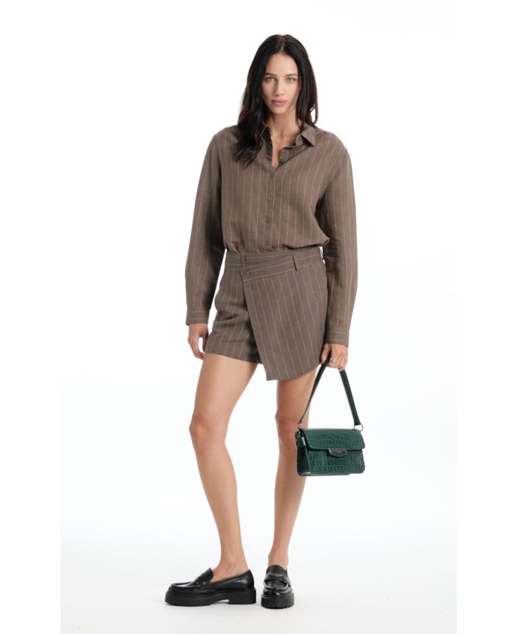 Short Linho Wides Stripes Skisrt Tabaco