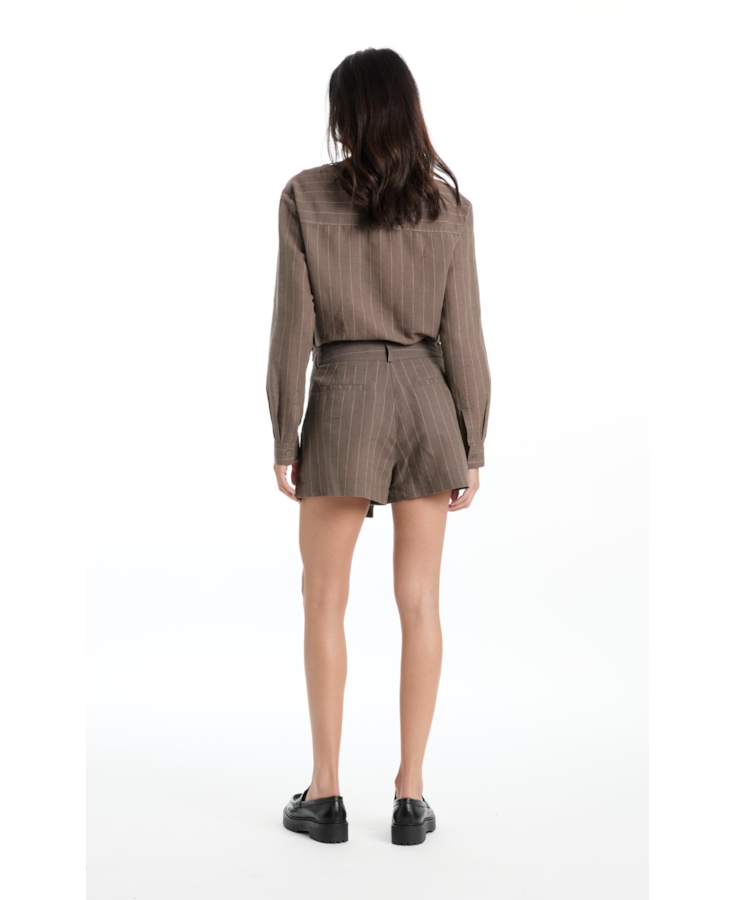 Short Linho Wides Stripes Skisrt Tabaco