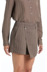 Short Linho Wides Stripes Skisrt Tabaco