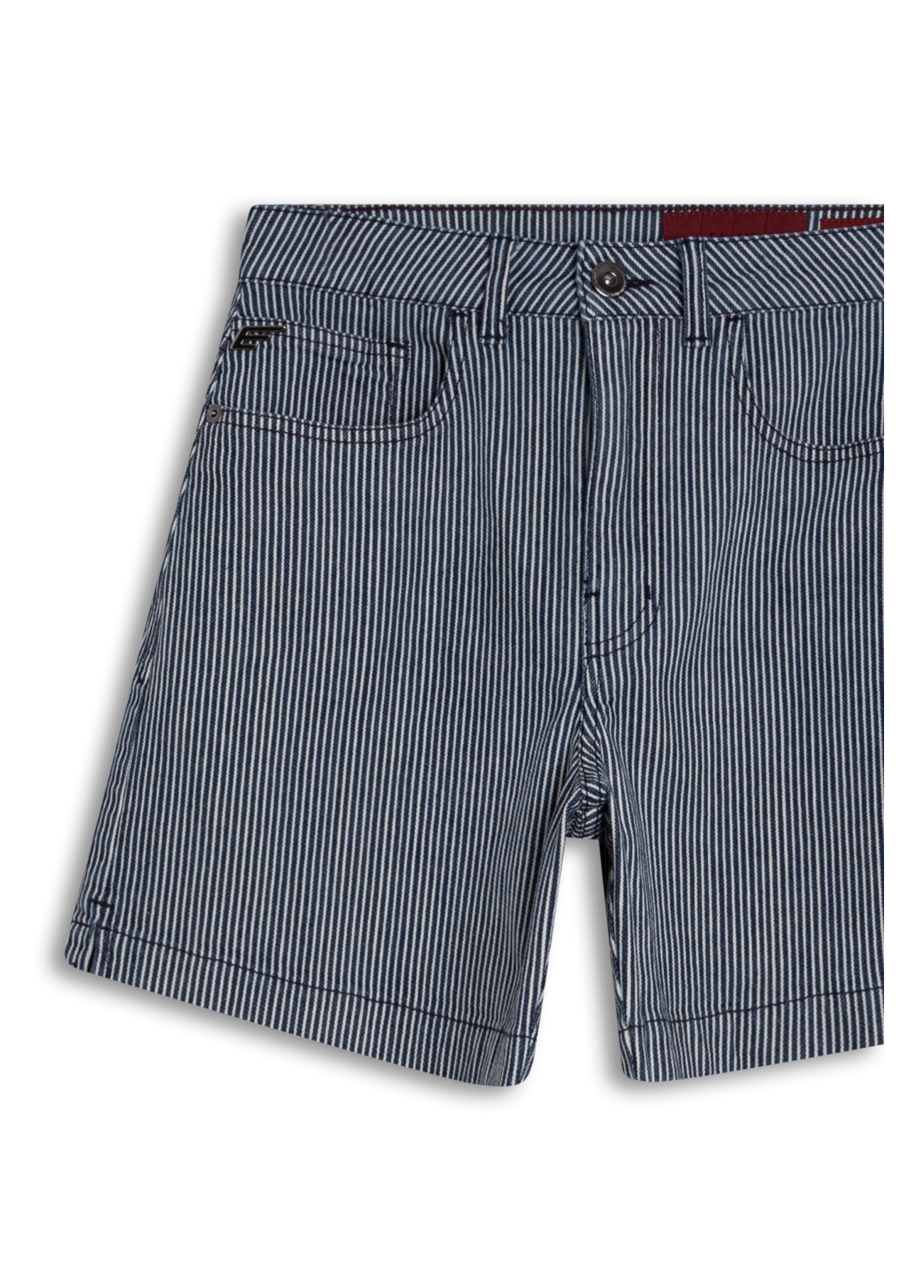 Short Stripe Denim Mom Marinho