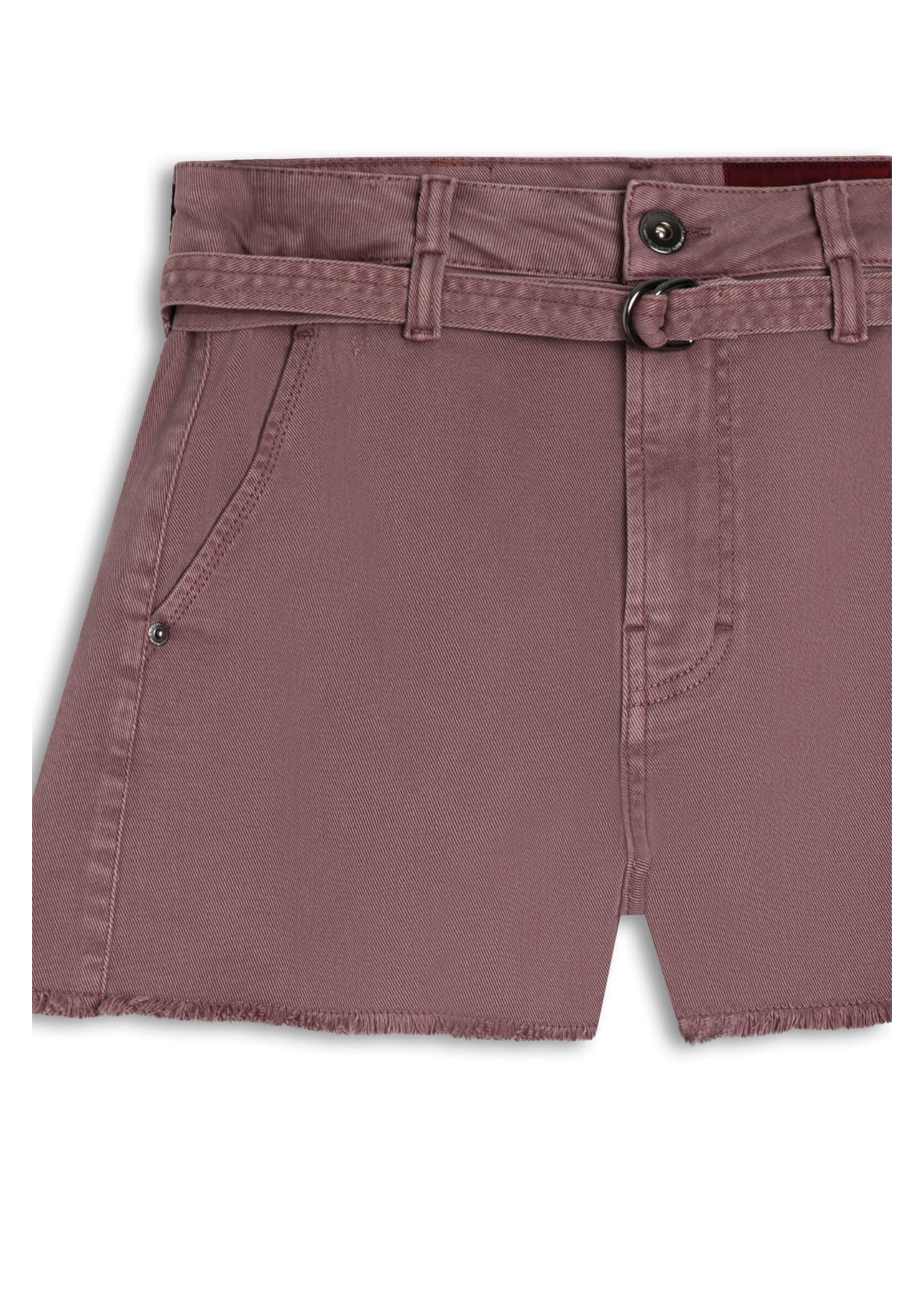 Short Vintade Denim Color Evasê Rosa Dirty