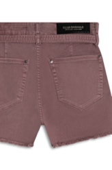 Short Vintade Denim Color Evasê Rosa Dirty