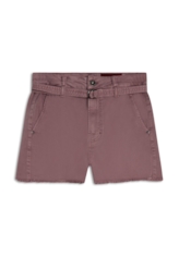 Short Vintade Denim Color Evasê Rosa Dirty