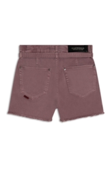 Short Vintade Denim Color Evasê Rosa Dirty