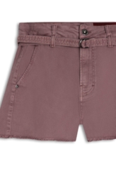 Short Vintade Denim Color Evasê Rosa Dirty