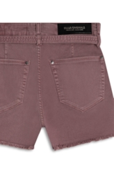 Short Vintade Denim Color Evasê Rosa Dirty