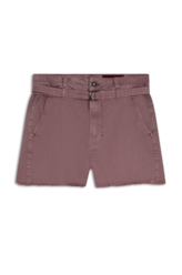 Short Vintade Denim Color Evasê Rosa Dirty