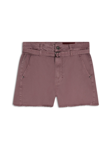 Short Vintade Denim Color Evasê Rosa Dirty