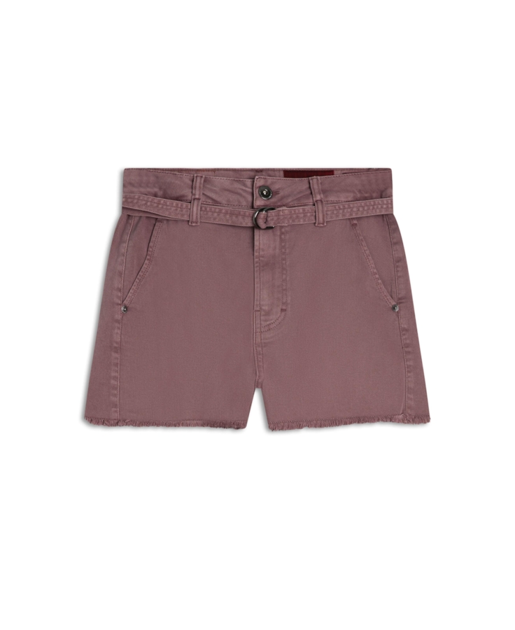 Short Vintade Denim Color Evasê Rosa Dirty