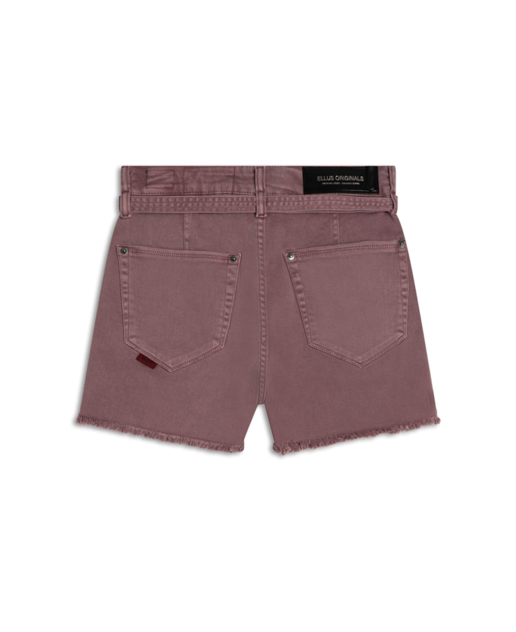 Short Vintade Denim Color Evasê Rosa Dirty