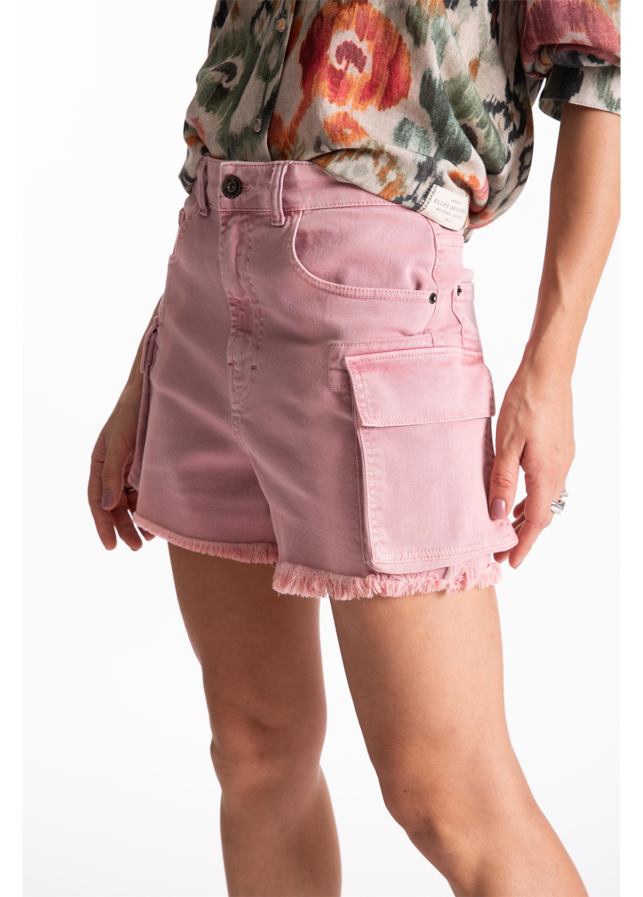 Short Vintage Denim Color Cargo Rosa Velho